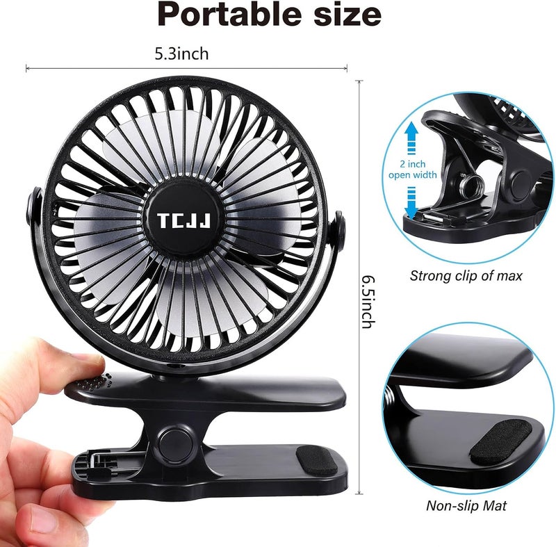 TCJJ Portable Clip on Fan, Rechargeable USB Desk Fans, Stroller Fan With TYPE-C Port 360° Rotatable Personal Small Mini Table Fan for Home Office Car Seat Crib Camping - Image 4